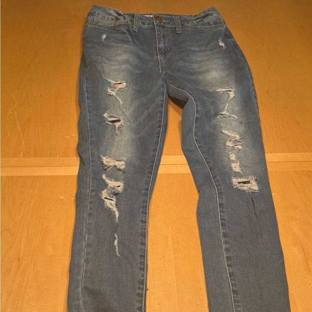 YMI Women's Distressed Light Blue Skinny Jeans